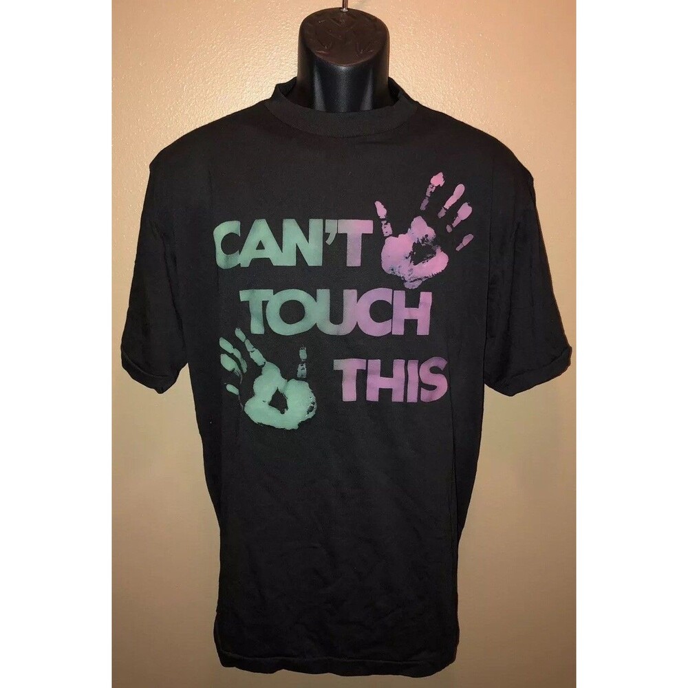 VTG 90s CAN'T TOUCH THIS MC Hammer USA Black 50/50 T-Shirt L Hands  Hip Hop RAP